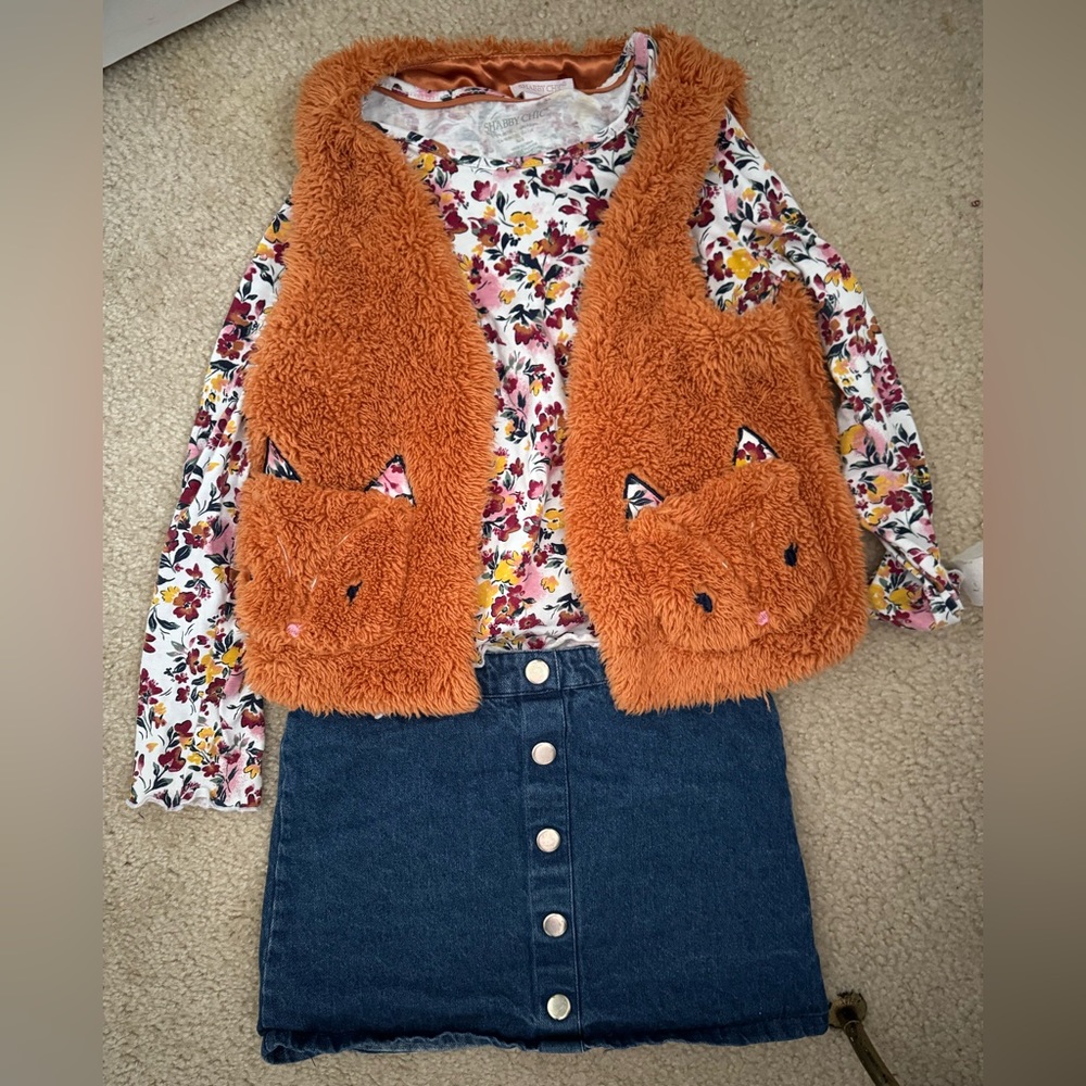 Shabby chic girls Shirt Skirt And Vest Set 7/8